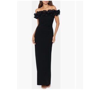 XSCAPE Women Size 16W Black Off-Shoulder Ruffle Evening Gown Cocktail Dress Maxi